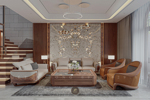 Thiết kế - Thi công nội thất biệt thự gỗ óc chó tại Vinhomes Royal Island Hải Phòng